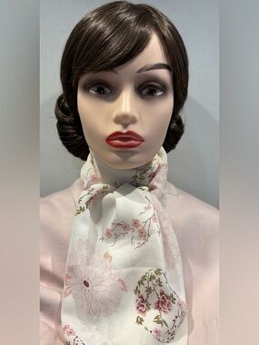Vintage Aesthetic Chiffon Floral Scarf - Pink & Sage Botanical Print